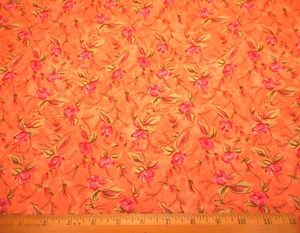Quilt Fabric 1 5/8 Yard Pink Green Floral Soft Mottled Orange Premium Cotton #C - Picture 1 of 2