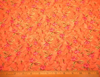 Quilt Fabric 1 5/8 Yard Pink Green Floral Soft Mottled Orange Premium Cotton #C - Image 1 of 2