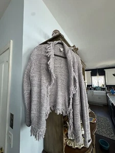 Grey/purple KNITTED COTTON MetallicOPEN NECKLINE CARDIGAN SWEATER BY CHICO'S ~ 4 - Picture 1 of 9