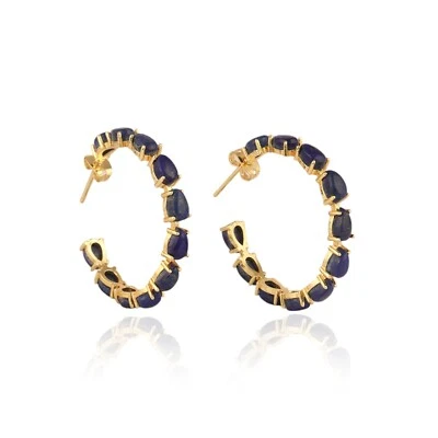 Delicado juego de puntas enchapadas en oro lapislázuli azul con forma de pera pendiente de aro Foto 1 de 4