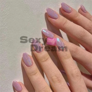 Laser Purple Aurora False Nail Short Almond Press on Nails for Nails Art 24pcs - Picture 1 of 5