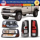 For 1999-2002 Chevy Silverado LED DRL Chrome Headlights + Tailights Clear Lens