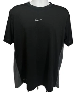 Nike Center Swoosh Mens Dri Fit Workout Shirt Black Short Sleeve Size Large Gym - Picture 1 of 9