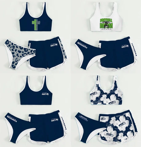 Seattle Seahawks 3PCS Cotton Sports Yoga Set Crop Tops Cover Up Swim Shorts Gift Cover