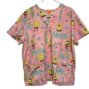 Women’s Scrub Top, Size L Two Pockets, Spongebob Squarepants Nickelodeon Cartoon - Picture 1 of 18