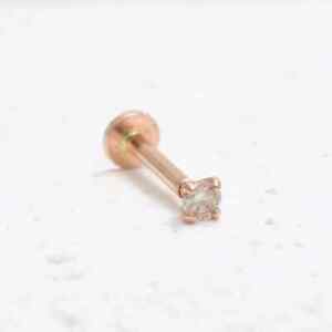 0.06Carat Round Cut Natural Diamond Real 14K Rose Gold Women's Nose Piercing Pin