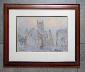 A Cathedral at Twilight  Michael Cadman ARCA  Lge Original Pastel. Listed - Picture 1 of 5