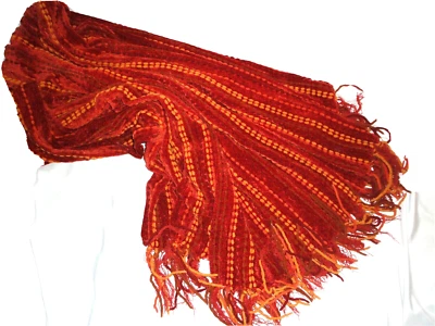 MANTA MUELLE 1 CHENILLA RAYAS ACANALADA CÁLIDO ROJO NARANJA Y AMARILLO (1) 54 X 74 Foto 1 de 2