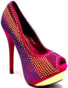 Neu Damenschuhe fuchsia Peeptoe Stilettos Plateau Nieten Abschlussball Mode Party - Bild 1 von 12