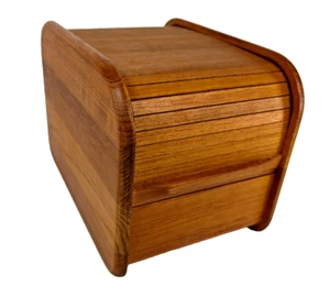 Vintage MCM Kalmar Designs Teakholz Roll-Top CD Diskettenhalter Tambour BoX - Bild 1 von 7