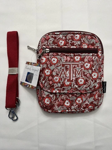 Viva Designs Texas A&M University Aggies Floral Crossbody Bag Red White Gray NWT Cover