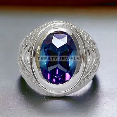 Piedras preciosas de alejandrita de corte ovalado con anillo de plata de ley 925 para hombre #28 Foto 1 de 4