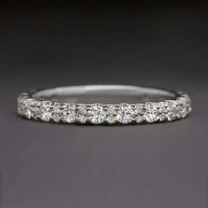 NATURAL DIAMOND WEDDING BAND 3/4 ETERNITY STACKING RING 14k WHITE GOLD CLASSIC - Picture 1 of 3
