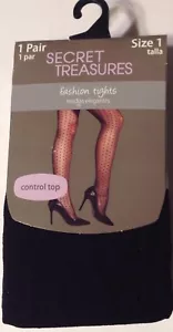 Secret Treasures Control Top Ladies Black Tights New Size One Diamond Pattern - Picture 1 of 2