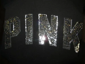 PINK Victoria's Secret Pull Over Sweatshirt Black w/sequins - size L - Picture 1 of 12