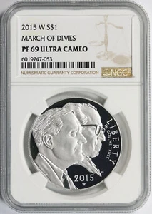 2015-W Proof $1 March of Dimes Commemorative Silver Dollar NGC PF69UCAM - Picture 1 of 2
