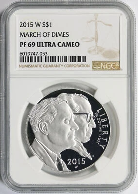 2015-W Proof $1 March of Dimes Commemorative Silver Dollar NGC PF69UCAM - Image 1 of 2
