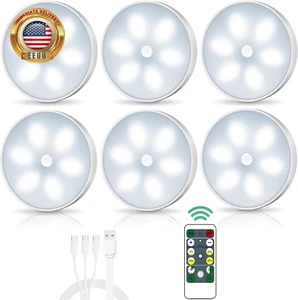 LED Closet Lights Wireless Motion Sensor Puck Light with Remote Control,Usb Rech - Picture 1 of 7