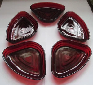 5 Relish Tray Inserts Anchor Hocking Manhattan Ruby Red Glass - Picture 1 of 1
