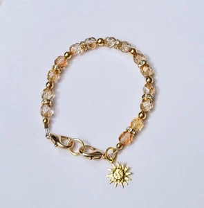 Champagne Celsian Czech Glass Medical Alert ID Replacement Bracelet Gold 6.5" - Picture 1 of 3