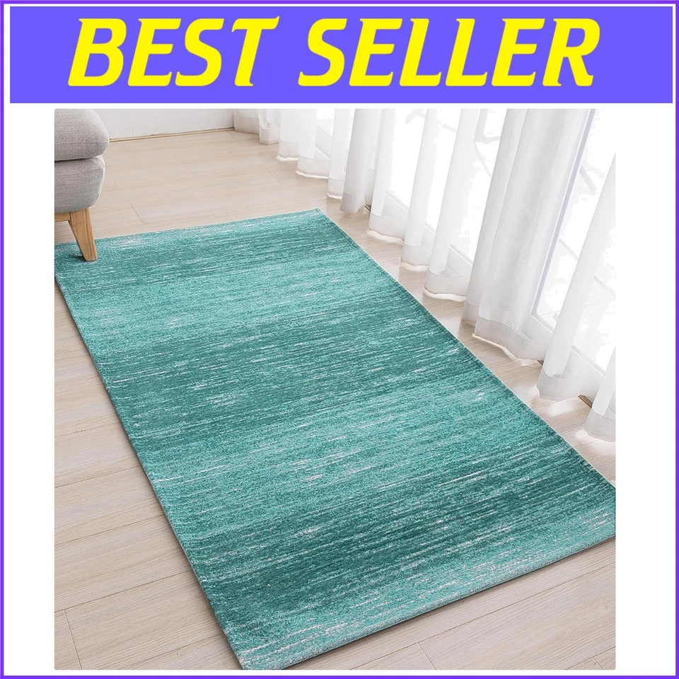 Teal Blue Non-Slip Washable Area Rug 3' x 5' - Perfect for Home or Office - Image 1 of 4