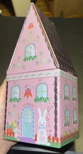 RARO Beverly Hills Chocolatero Conejo de Pascua Rosa Casa Galletas Lata - Imagen 1 de 20