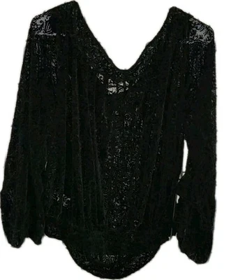Free People Black Velvet Off Shoulder  Boho Blouse Top Size Large Loose Fit - Image 1 of 4