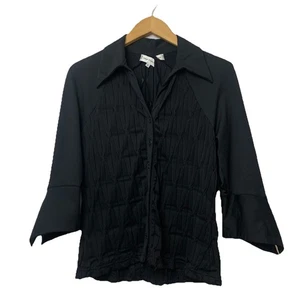 Blusa Anne Fontaine Negra Talla 4 Abotonada Pintuck Acanalada Corte Transparente Manga 3/4 - Imagen 1 de 9