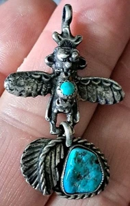 Colgante KACHINA Hecho a Mano PEÓN ANTIGUO TURQUESA PLATA ESTERLINA NATIVA AMERICANA - Imagen 1 de 8