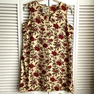 White Stag Womens XL Sleeveless Floral Shift Dress Linen Blend Beaded Neckline - Picture 1 of 11