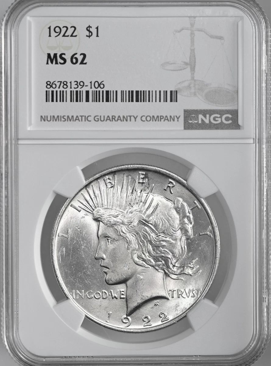 未使用pcgs社MS62アメリカ銀貨、1922年 MS62】NGC 1922 アメリカ