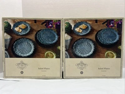 John Derian Target Blue Feather 9” Salad Plates Set of 8 Lot New - Image 1 of 4