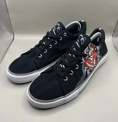 Ed Hardy 低帮头骨黑色帆布运动鞋 Love Kills 慢慢男式 9.5 码 — 第 1/4 张图片