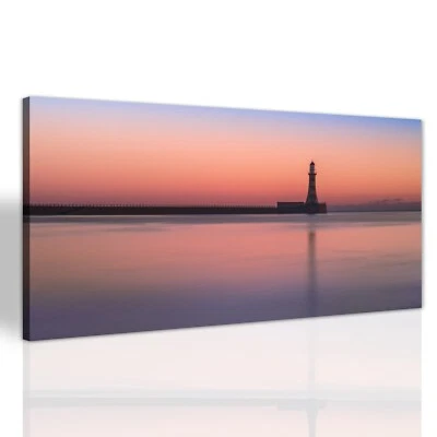 Leuchtturm bei Sonnenaufgang Canvas Bilder Leinwandbild Leinwand Groß 140x70 - Bild 1 von 4