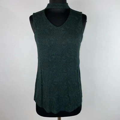 Ruff Hewn Grey XS Choker Mock Neck Keyhole Front Pattern Tank Top Back Zip OT - Image 1 of 4