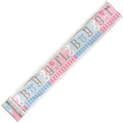 Baby Gender Reveal "Boy Or Girl" Foil Banner 3.6M (12') Pink Blue Decorations - image 1 of 2