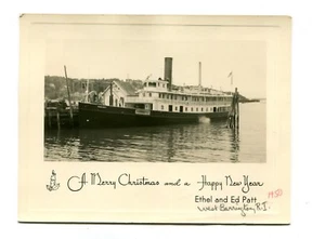 Vintage Christmas Greeting Card 1950 Photo of Boat at Pier WEST BARRINGTON RI - Picture 1 of 1