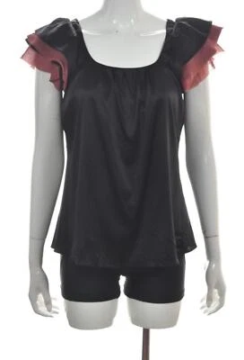 Miguelina Womens Top Size M Black Mauve Blouse Cap Sleeve Silk Shirt - Image 1 of 4