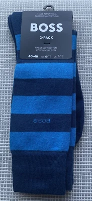 NUEVO Paquete de 2 calcetines Hugo Boss para hombre azul marino a rayas de algodón talla única 7-13 Foto 1 de 4