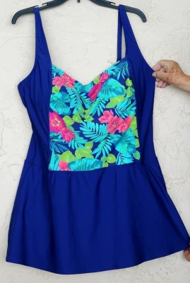 Gabar Talla 22W Azul Marino con Multi Floral Una Pieza Traje de Baño Vestido de Baño Correa Ajustable Foto 1 de 4