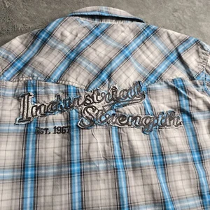 BKE Buckle Pearl Snap Button Shirt Men S Slim Blue Gray Plaid Western Embroidery - Picture 1 of 21