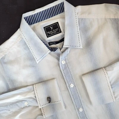 NEW Marc Ecko Mens M Long Sleeve Blue Stripe Button Detailed Eye Catching Shirt - Image 1 of 4