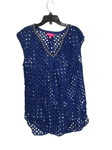 Lilly Pulitzer X Target Cover Up Women M Blue Embroidered Eylet Beaded Beach - Picture 1 of 8
