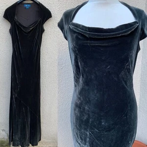 MONSOON VINTAGE OLIVE GREEN DECO SILK VELVET BIAS CUT COWL NECK MAXI DRESS 12 - Picture 1 of 11