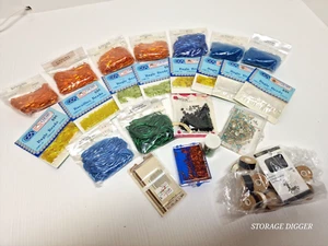 Vintage Lot of Multicolor Beads, Threads and Needles, Mixed - Picture 1 of 11