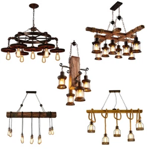 4-10Lights Chandelier Pendant Lighting Fixture Wooden Ceiling Light Hanging Lamp - Picture 1 of 54