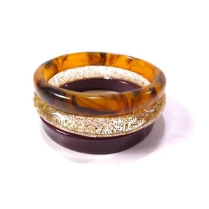 Neiman Marcus Women's Resin Tortoise Glitter Plum Bangle Bracelet Set NWT 155 - Picture 1 of 6