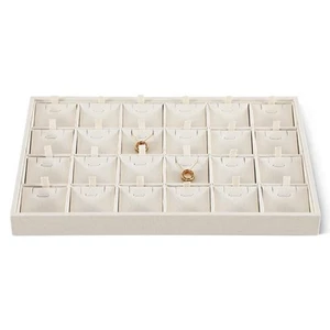 Linen Stackable Necklace Storage Tray, 24 Grid Pendant Display Tray, Jeweller... - Picture 1 of 6