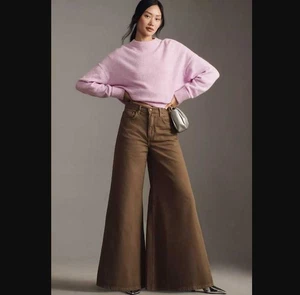 New 30 Anthropologie x Pilcro High-rise ultra Wide-Leg puddle jeans Moss - Picture 1 of 12