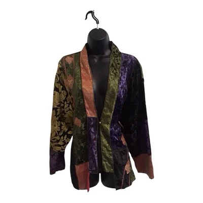 Alex Kim Jacket Womens 1X Patchwork Beads Velvet Embroidery Boho Jewel Tones Vtg - Image 1 of 4